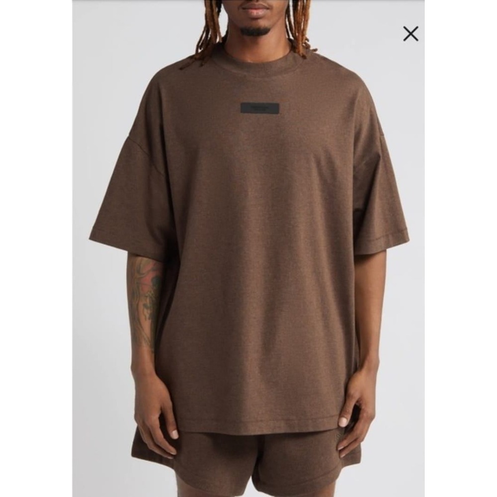 Fear of God Essentials Oversized Mock Neck T-Shirt Wood Brown Mens Large